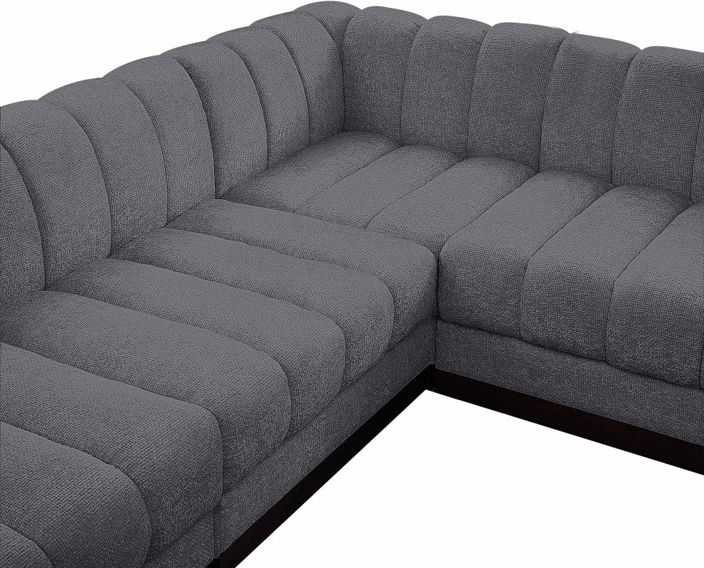 Quinn Chenille Upholstered 6-Piece L-Shaped Modular Sectional, Grey