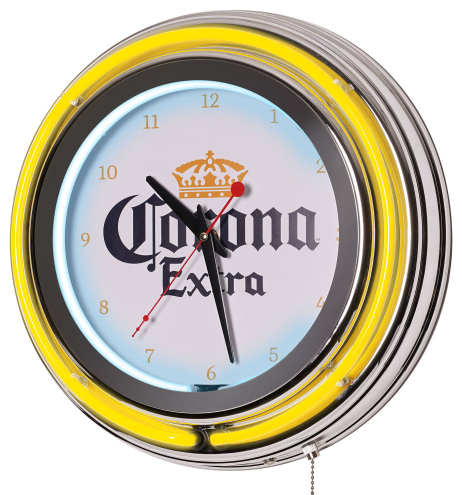 Corona Retro Round Neon Wall Analog Clock with Pull Chain - 14.5"