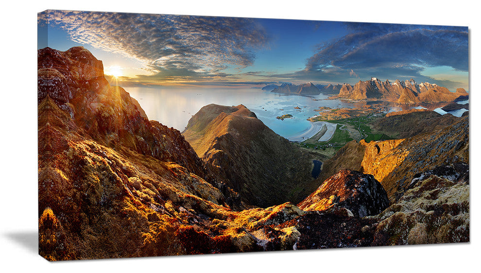 Ocean and Mountains Panorama, Large Landscape Canvas Art, 32"x16"