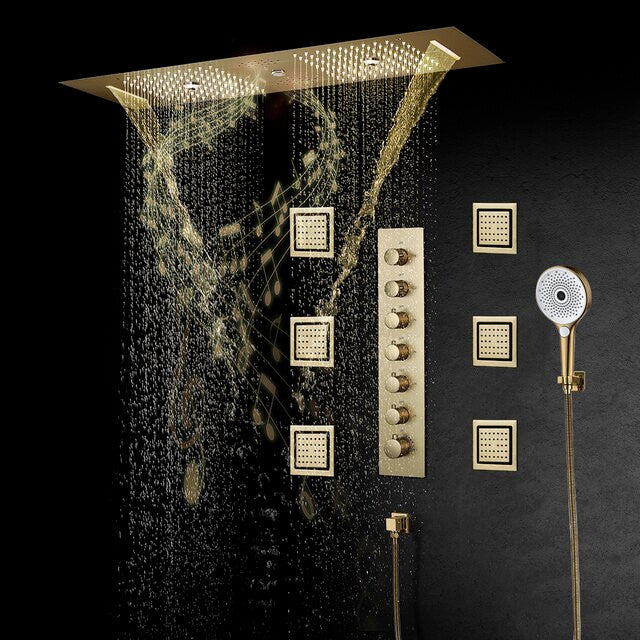 LED Mist Shower System With Hand Shower, Style G - Remote Control Light