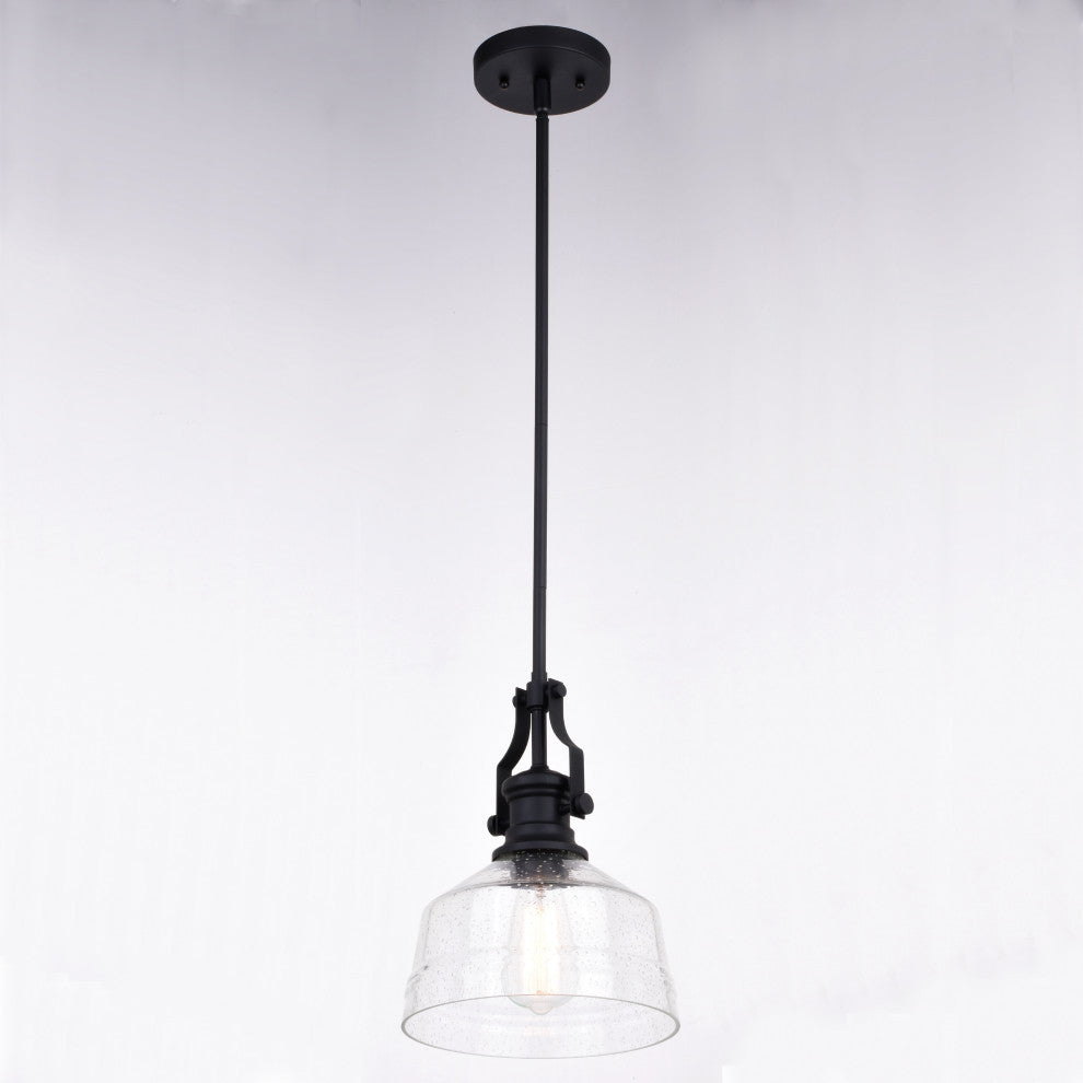 Beloit Farmhouse Pendant Ceiling Light Clear Glass, Matte Black, 9"x17"x9"