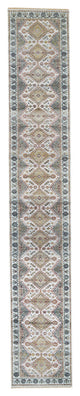 Ivory Wool Hand Knotted Flower Rosettes Border XL Runner Oriental Rug 2'7"x18'