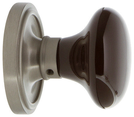 Double Classic Rosette With Brown Porcelain Knob, Satin Nickel