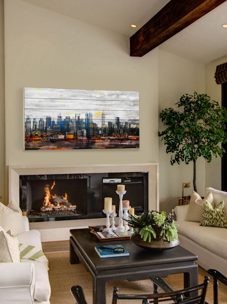 "New York Colors" Print on White Wood, 60"x30"