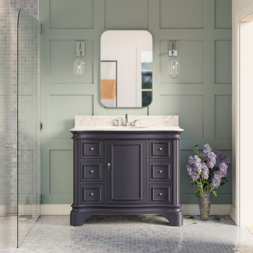 Katherine 42" Bath Vanity, Marine Gray, Carrara Marble