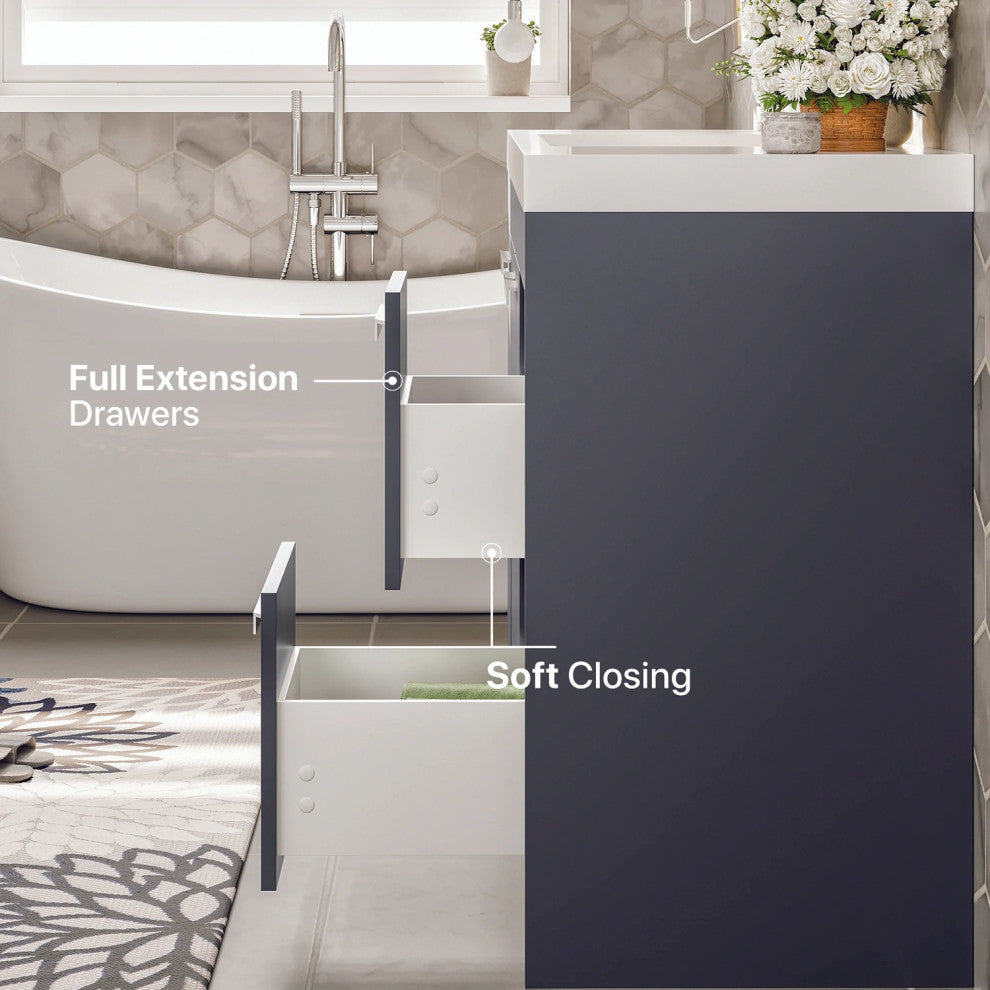 Eviva Lugano 42" Gray Modern Bathroom Vanity with White Integrated Acrylic Sink