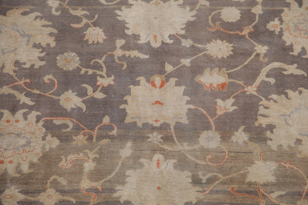 Consigned, Antique Faded Style Area Rug Oriental Hand Made Carpet, Brown, 9 X 12