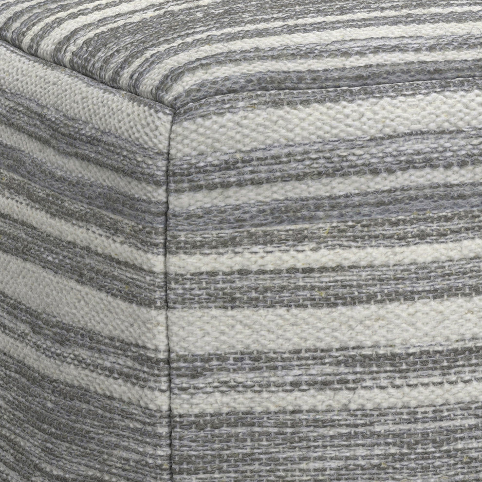 Carina Square Woven Pouf, Black Melange, White