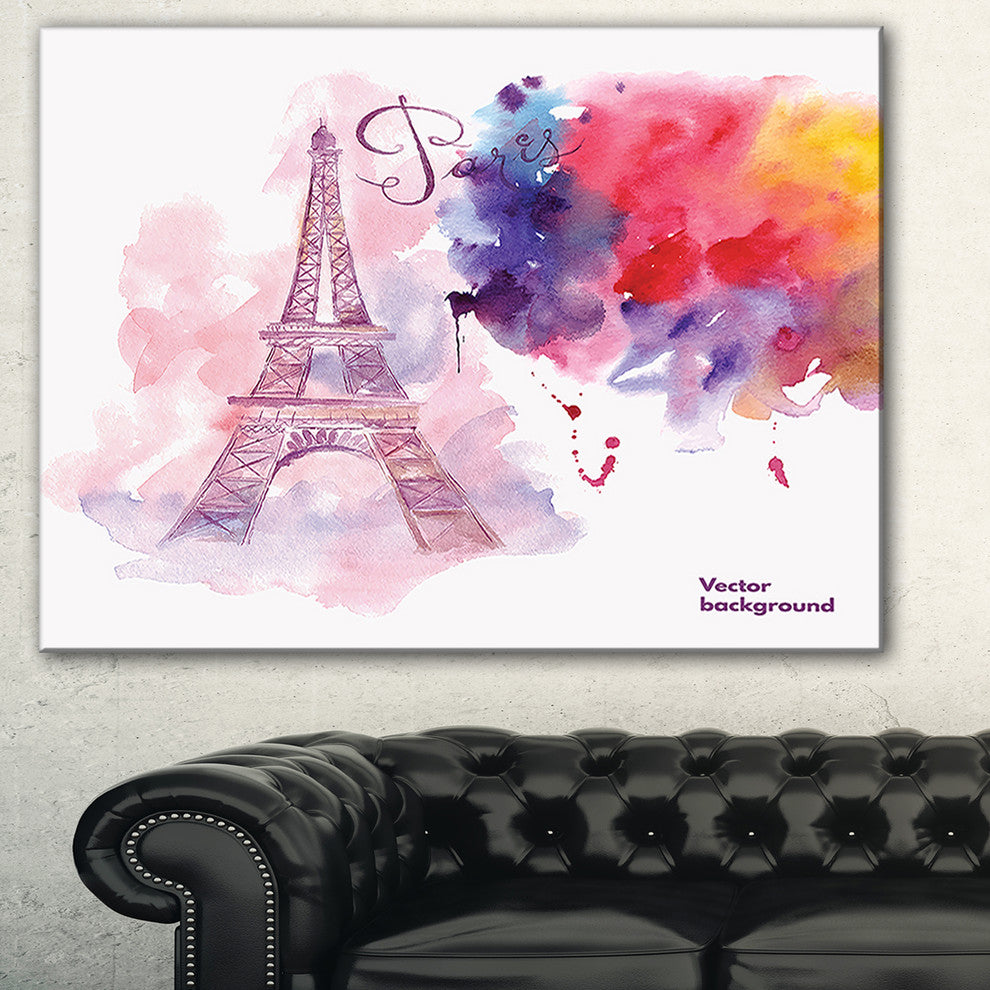 "Eiffel Tower in Cloud of Colors" Watercolor Painting Canvas Print, 40"x30"