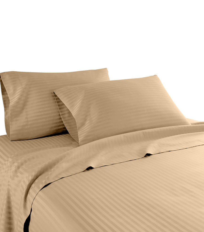 600 Thread Count 100% Cotton Stripe Sheet Set, Taupe, Twin