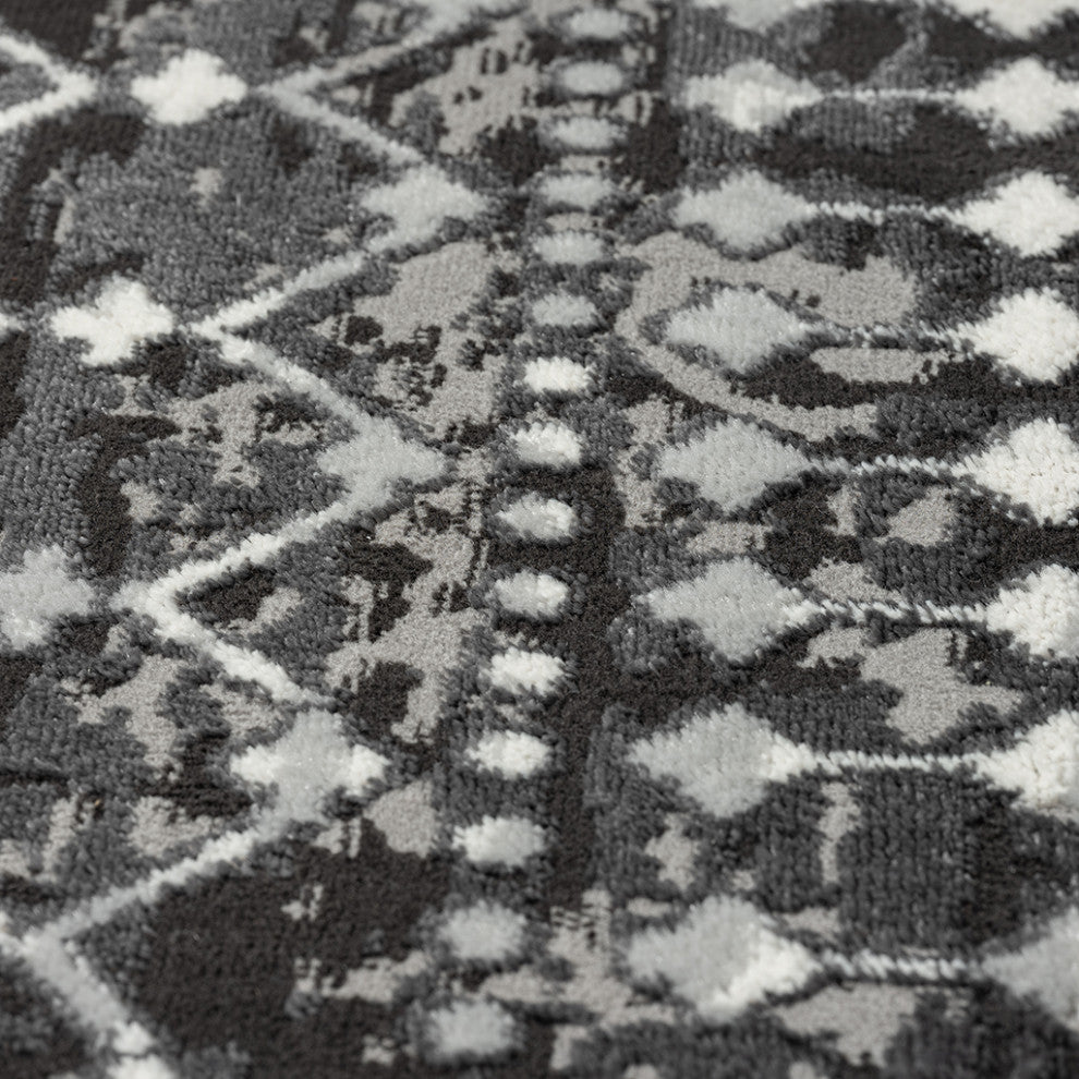 Hannah Moroccan Area Rug/Runner, Charcoal Grey, 4' x 6'