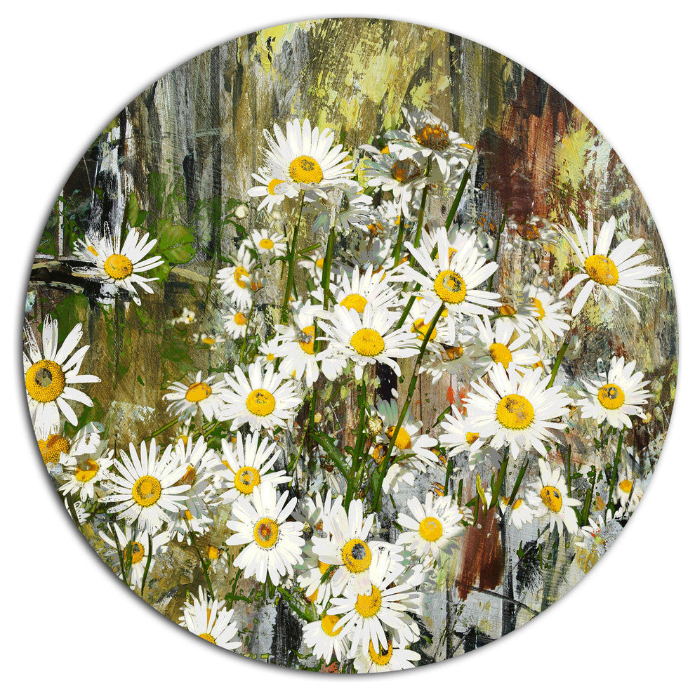 Daisies Flowers Under The Window, Floral Round Metal Wall Art, 23"