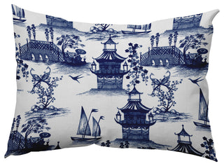 China Old Polyester Indoor Pillow, Porcelain Blue, 14"x20"