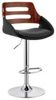 Black Faux Leather and Walnut Wood Adjustable Bar Stool
