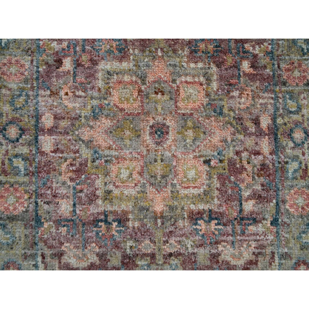 Sangria Red Soft Wool Heris Revival Hand Knotted Mat Oriental Rug, 2'x3'