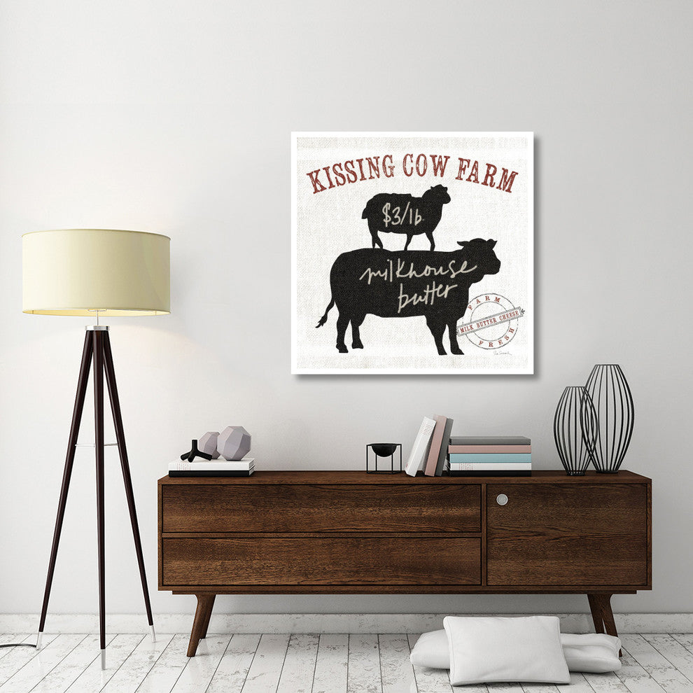 "Farm Linen Cow Black" Digital Paper Print by Sue Schlabach, 42"x42"