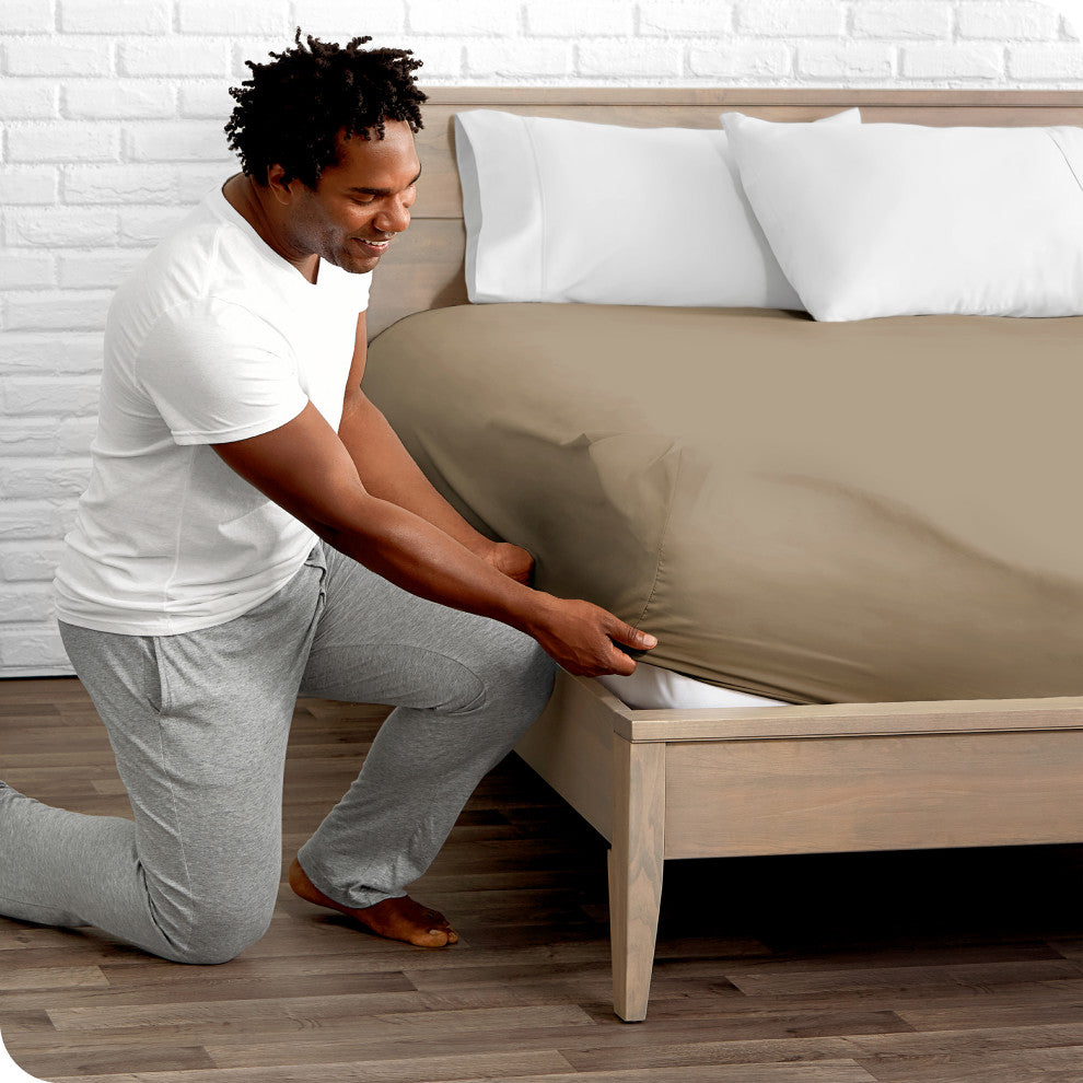 Bare Home Microfiber Fitted Sheet Deep Pocket, Taupe, Full