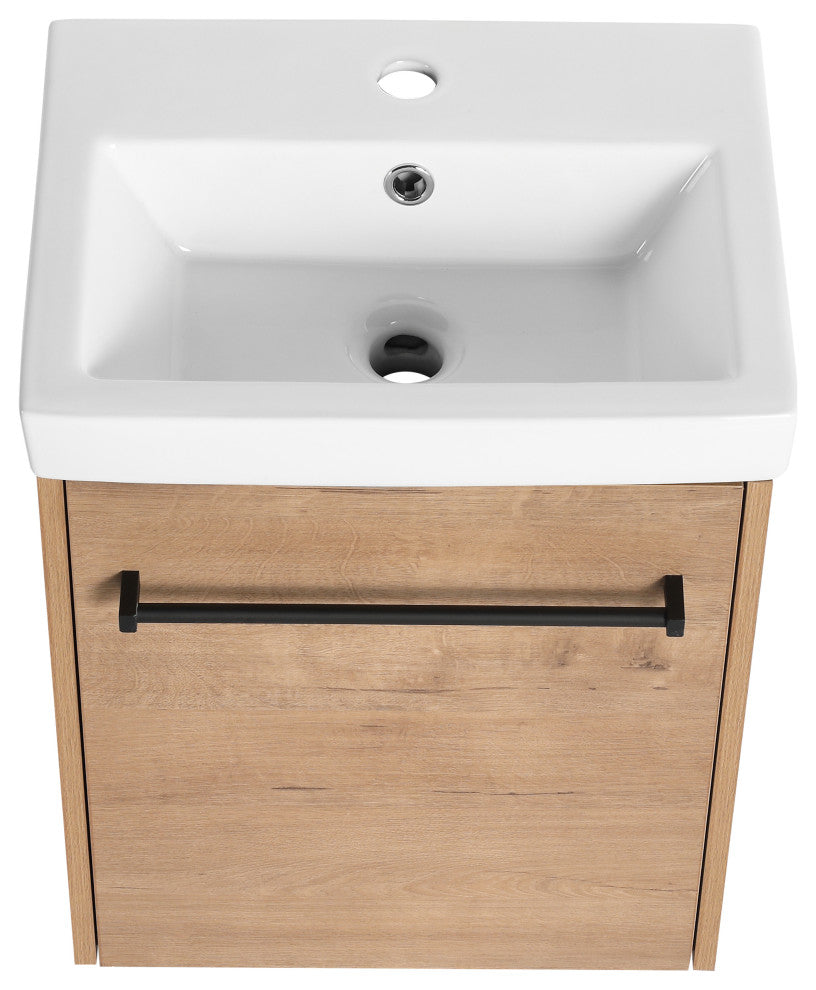 GDF Studio 18" Wall-Mounted Vanity, Ceramic Sink, Imitative Oak