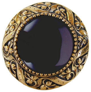 Victorian Jewel Knob Antique Brass, Blue Sodalite Natural Stone, Brite Brass, On