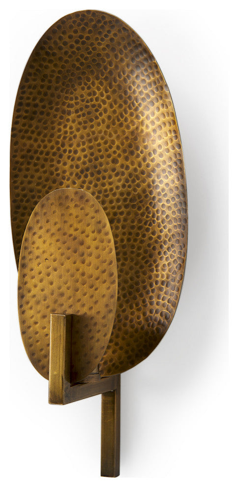 Clarence 7.0Lx5.3Wx17.0H Metal Hammered Gold Round Wall Sconce