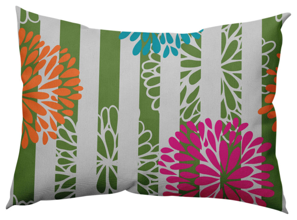 Flower Bursts Decorative Throw Pillow, Green, 14"x20"