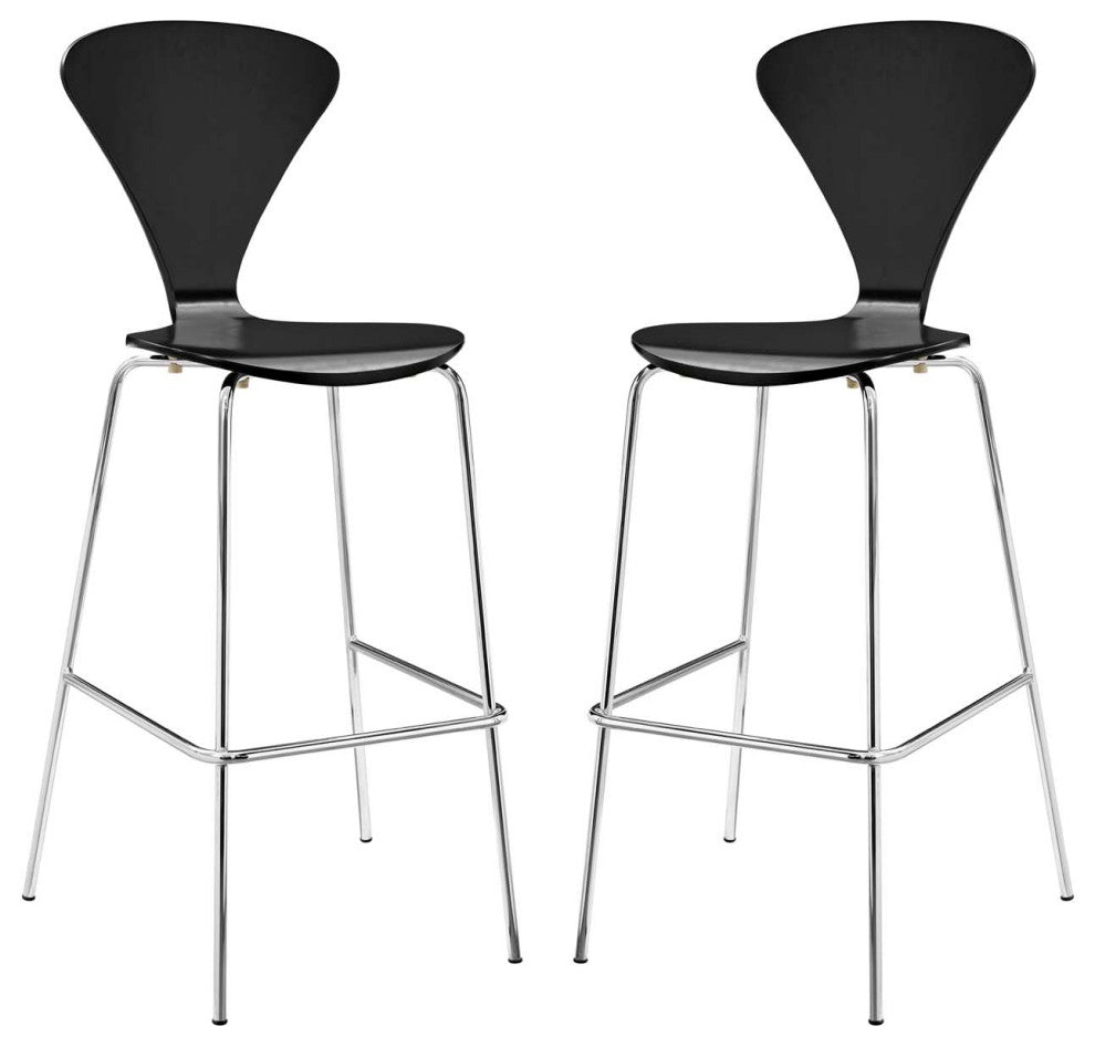 Bar Stool Chair Barstool, Set of 2, Wood, Metal, Black, Modern, Bar Pub Bistro