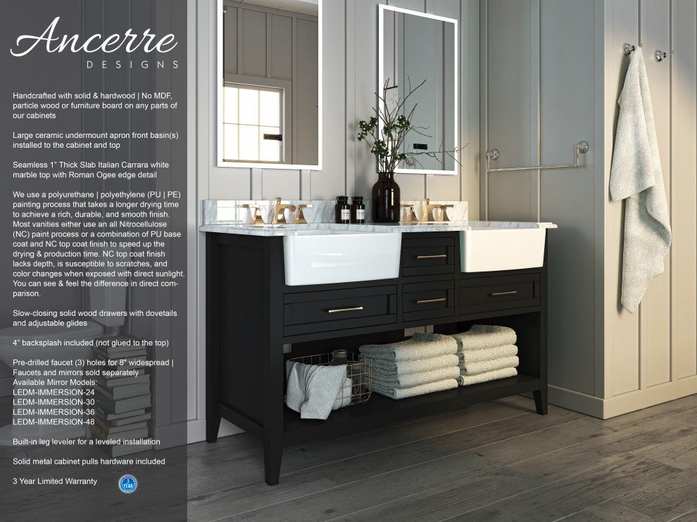 Hayley Bathroom Vanity Set, Black Onyx, 60"