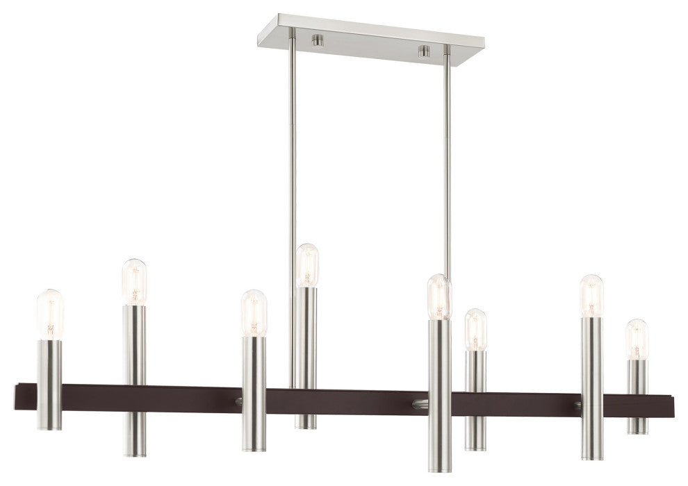 Livex Lighting Helsinki 8 Light Brushed Nickel, Bronze Accents Linear Chandelier