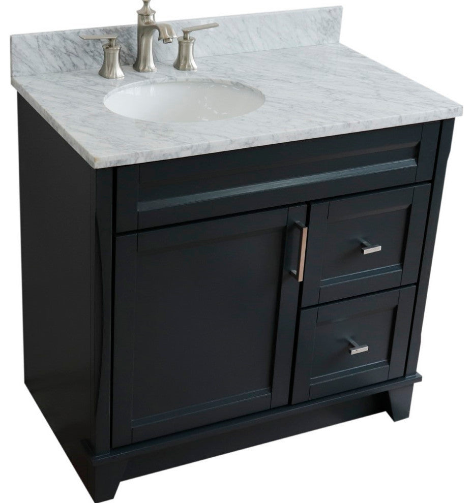 37" Single Sink Vanity, Dark Gray Finish With White Carrara Marble