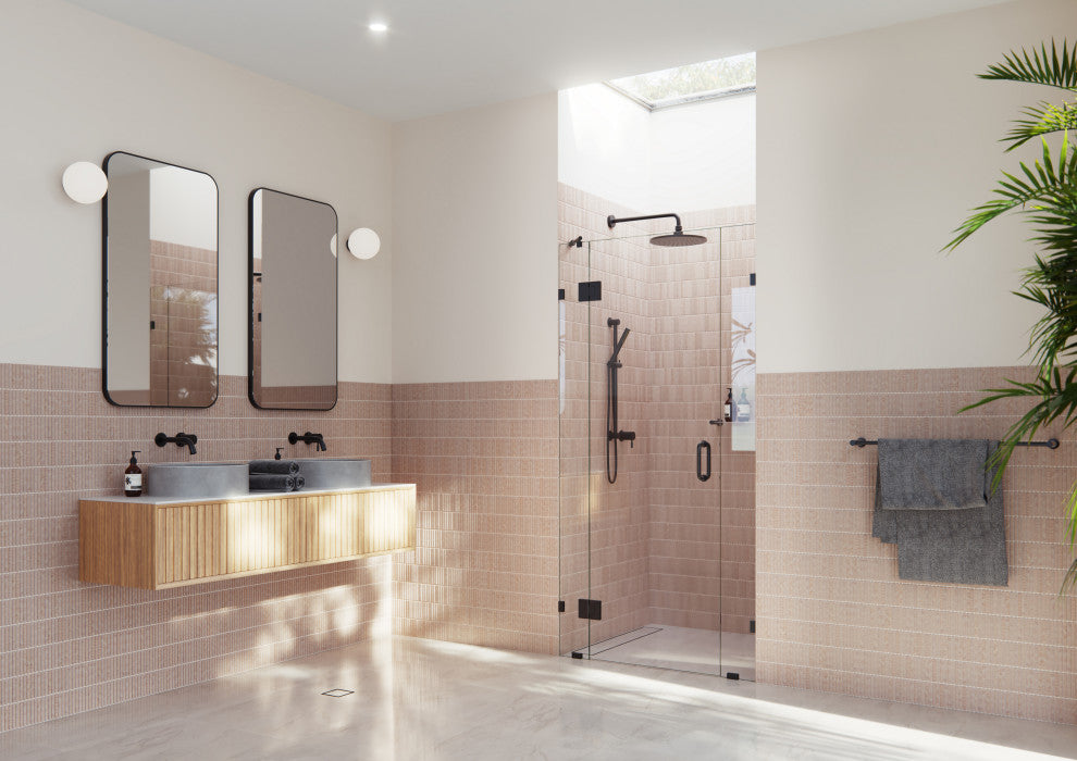 36"Wx78"H Frameless 3 Panel Inline Shower Door, Matte Black