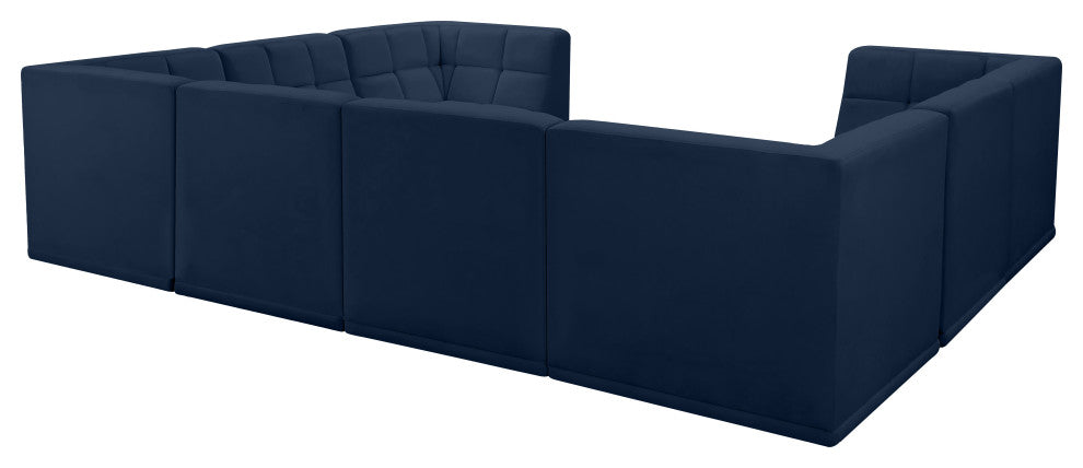 Relax Velvet Upholstered 8-Piece U-Shaped Modular Sectional, Navy