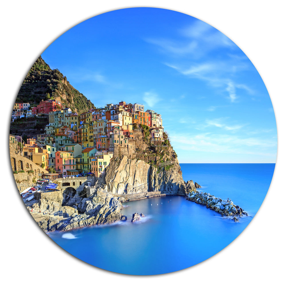 Manarola Village In Rocks And Sea, Beach Round Wall Art, 23"