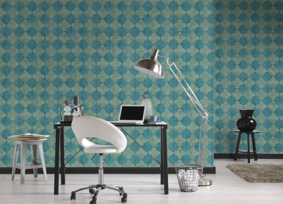 Mosaic Textured Wallpaper Featuring Star Shaped Tile, 374214