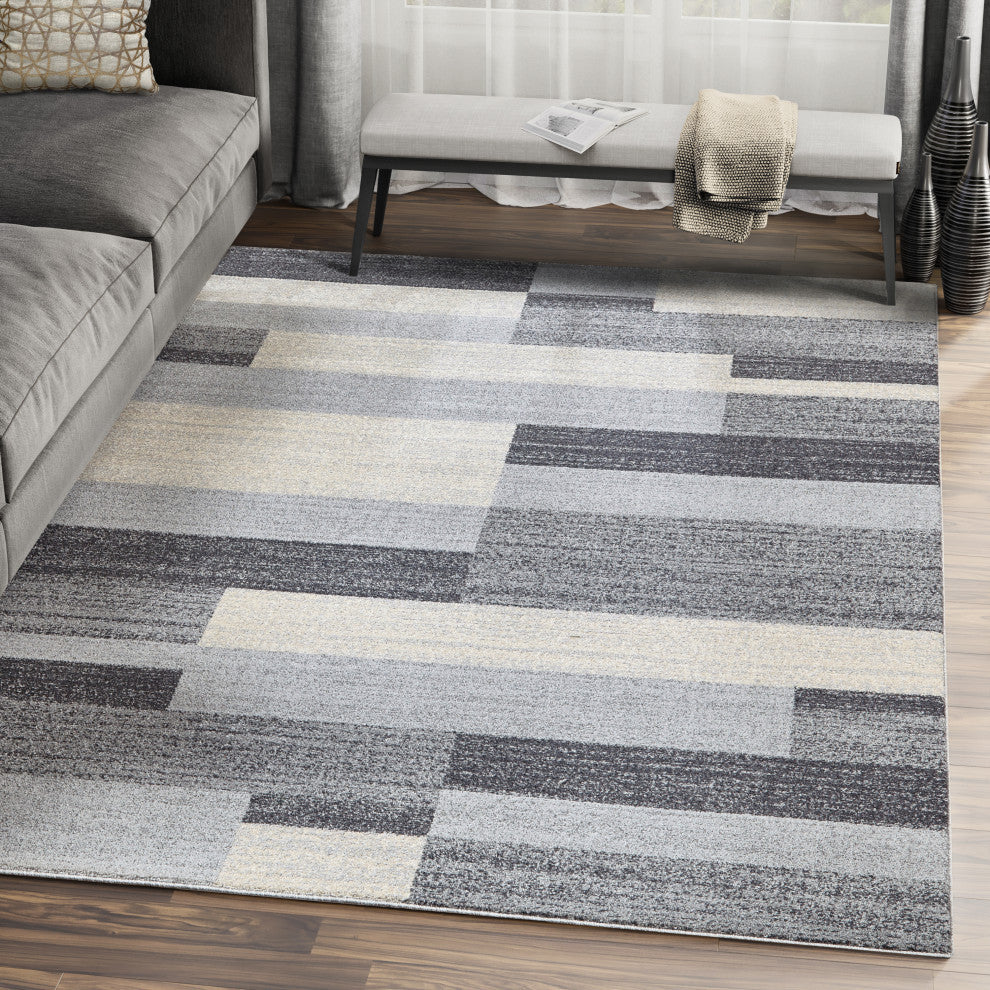 Abani Quartz QRZ140A Contemporary Color Block Grey Beige Area Rug