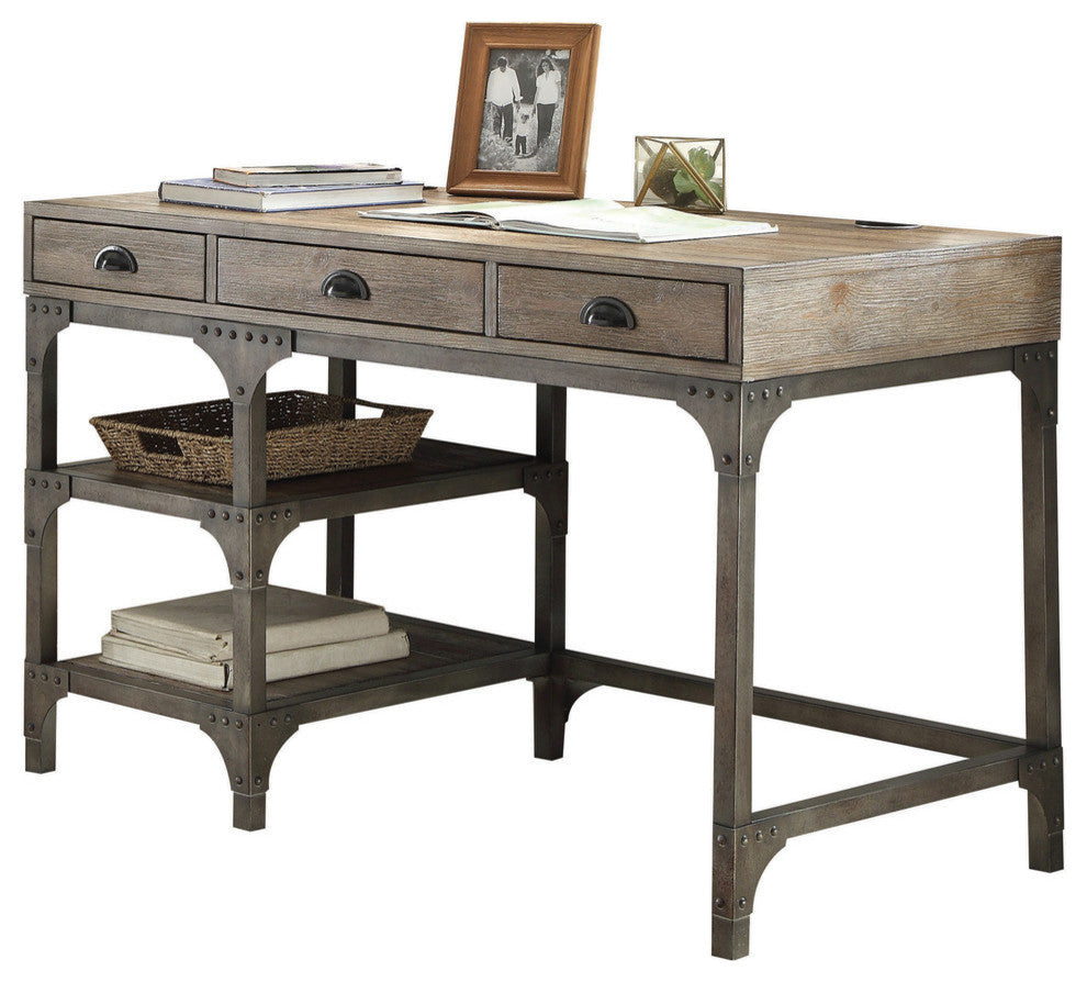 Gorden Desk, Weathered Oak and Antique Silver
