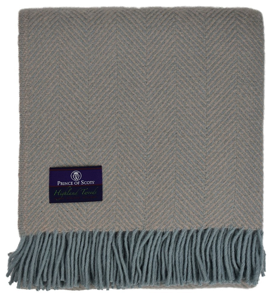 Highland Tweed Herringbone Pure New Wool Throw, Oyster