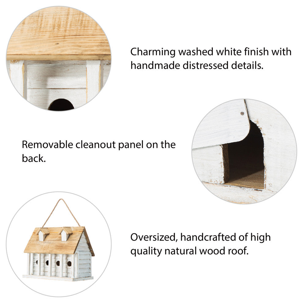 White Distressed Solid Wood Cottage Birdhouse