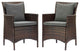 Side Dining Chair Armchair, Set of 2, Rattan, Wicker, Brown Gray, Outdoor