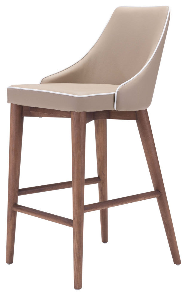 Counter Stool Chair, Fabric, Wood, Beige, Brown, Bar Kitchen Pub Cafe Bistro