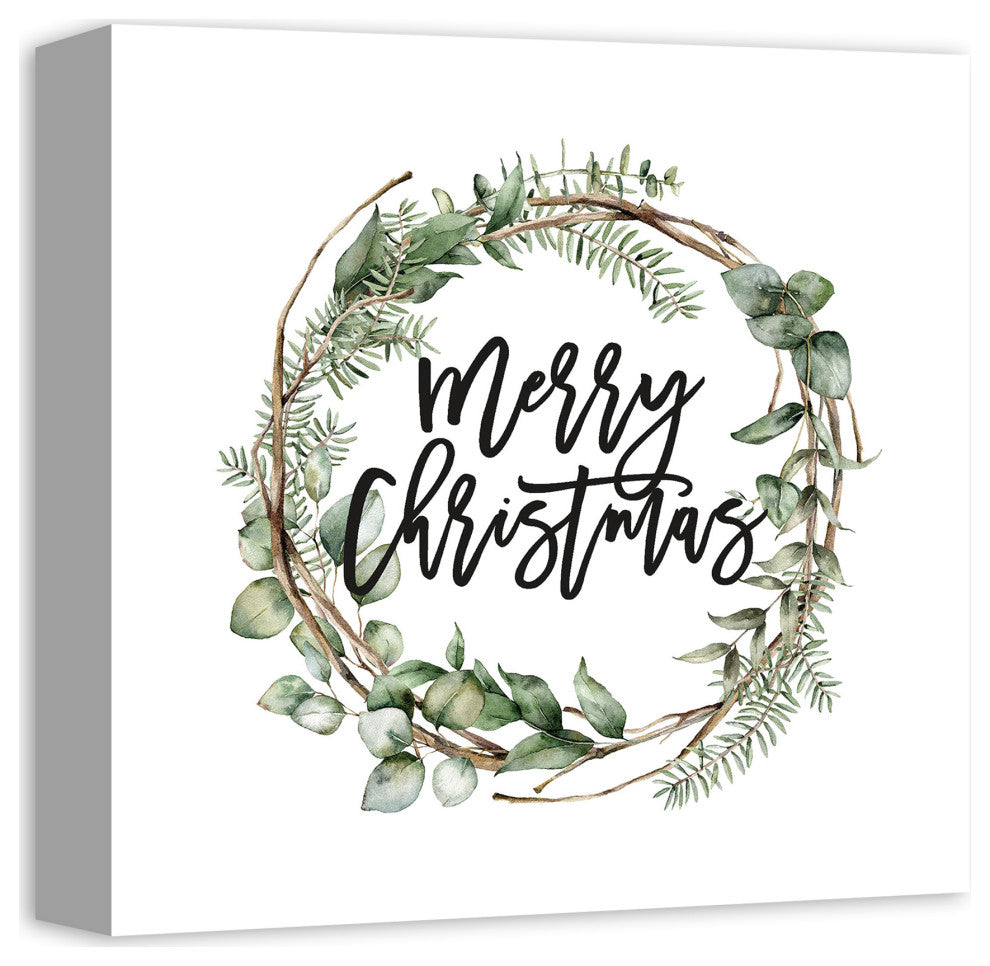 Merry Christmas Wreath 12x12 Canvas Wall Art