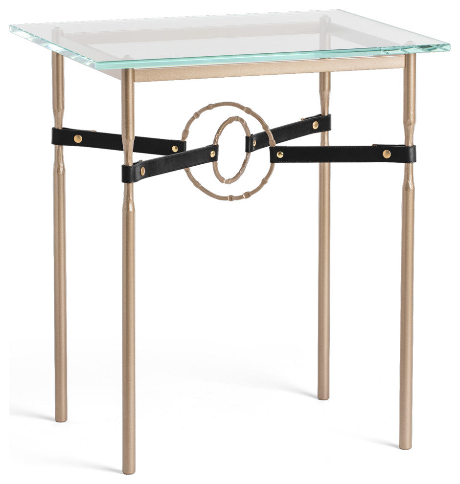 Equus Side Table, Soft Gold Finish, Soft Gold Accents, Black Leather Strap