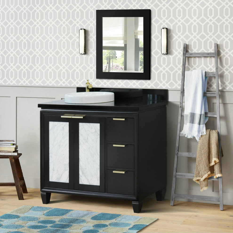 43" Single Vanity, Black Finish With Black Galaxy