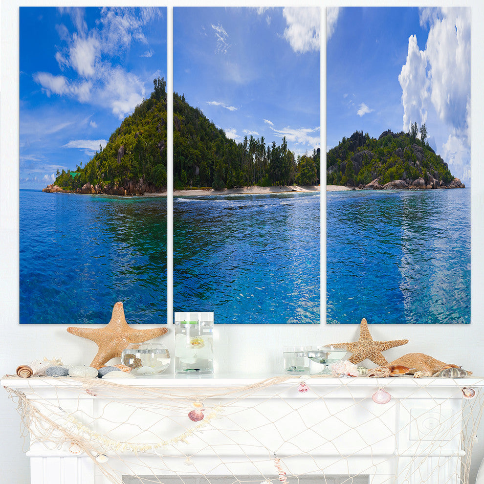 "Tropical Island at Seychelles Panorama" Metal Wall Art, 3 Panels, 36"x28"