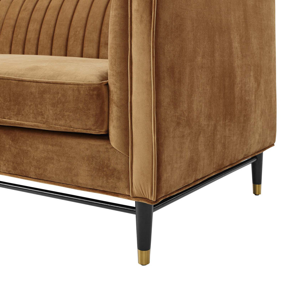 Tufted Sofa, Velvet, Brown, Modern, Living Lounge Room Hotel Lobby Hospitality