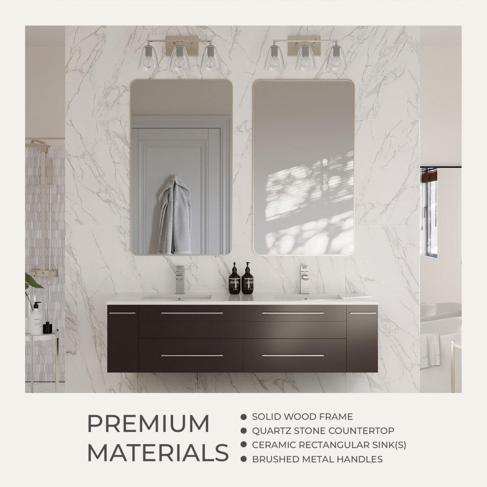 48" Espresso Wall Hung Double Undermount Sink Bathroom Vanity, Medicine Cabinet