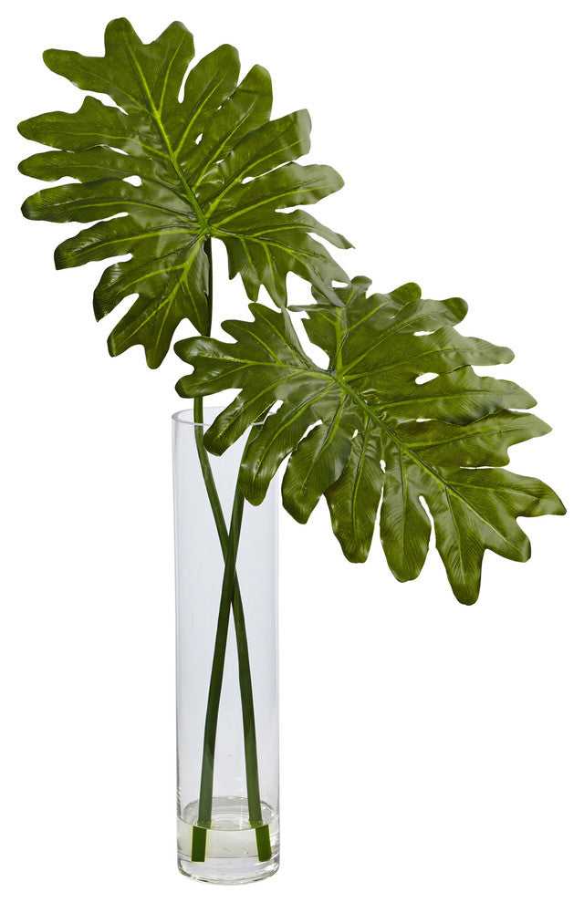 Selloum Artificial Plant, Cylinder Glass