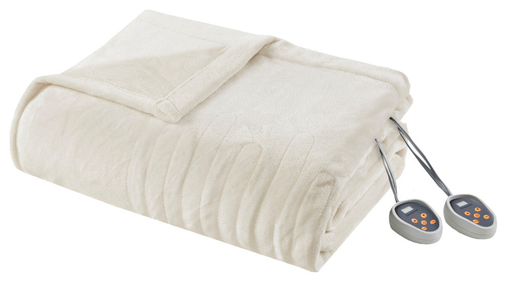 Beautyrest Solid Microlight to Solid Microlight Heated Blanket, Ivory, Twin