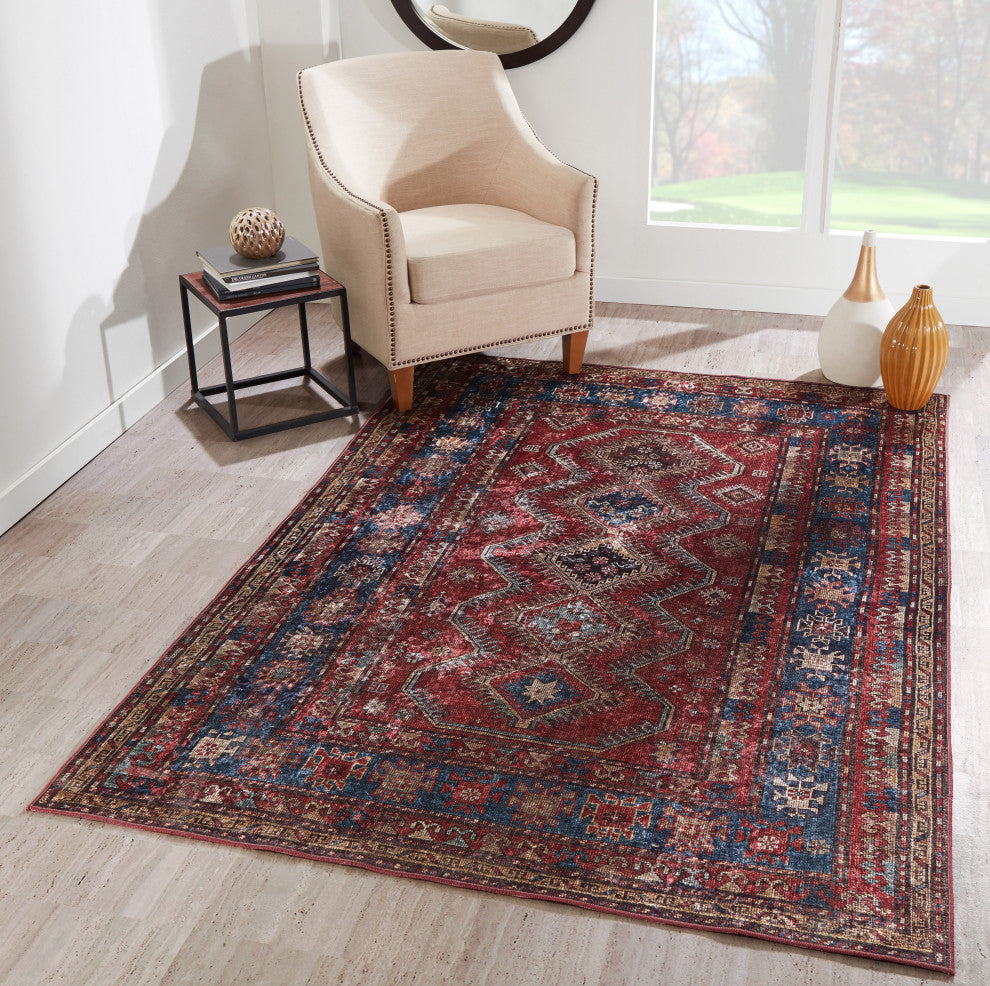 Momeni Karachi Polyester Burgundy Area Rug 5'x8'