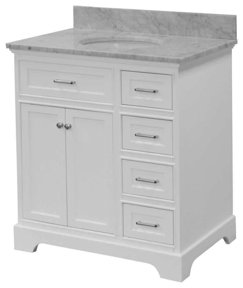 Aria 36" Bathroom Vanity, White, Carrara Marble