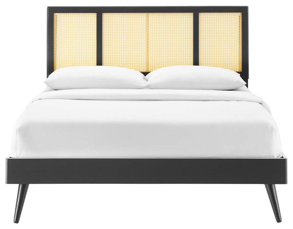 Platform Bed Frame, Full Size, Wood, Black, Modern Mid-Century, Bedroom Master